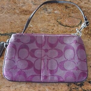 Coach Signature Pattern Purple Wristlet